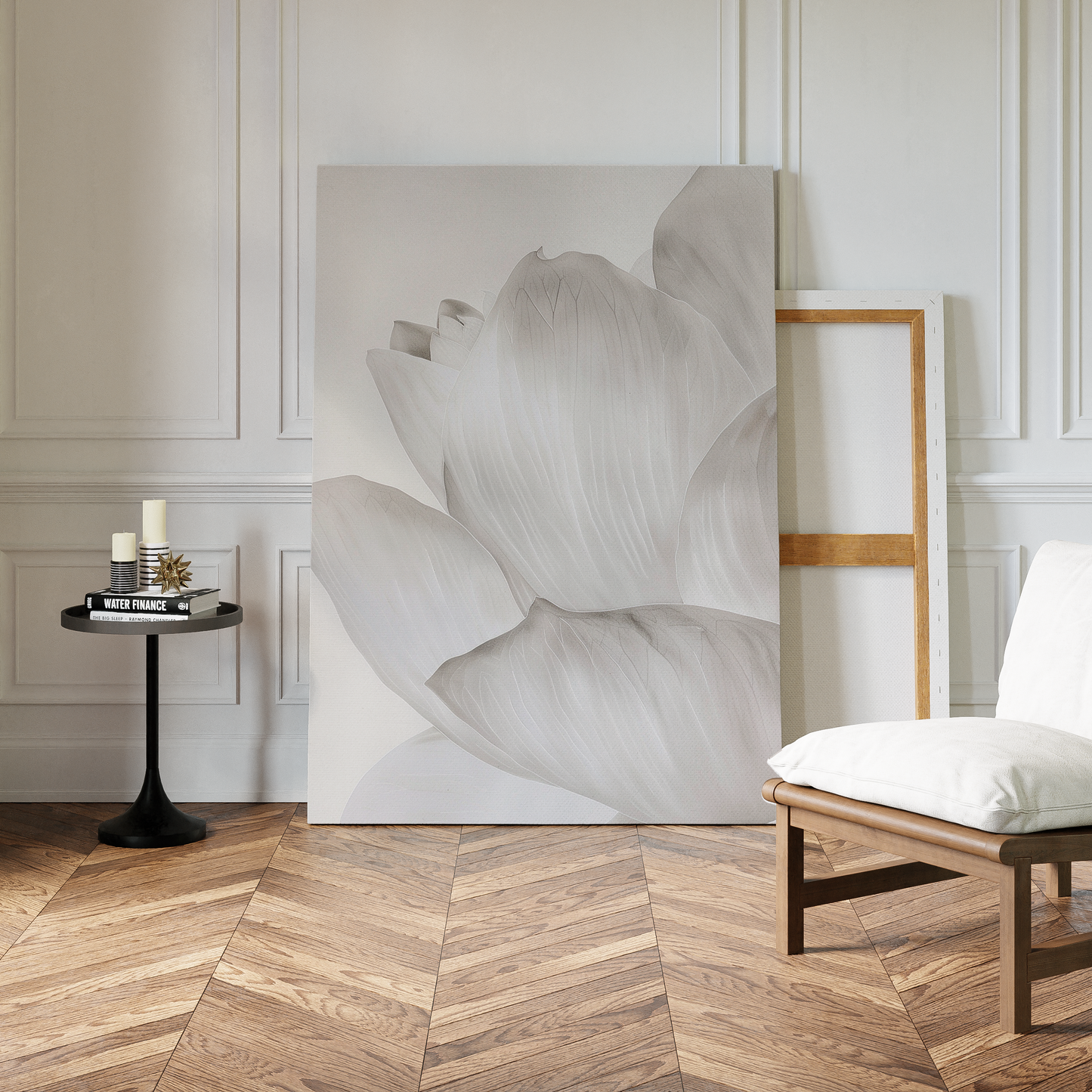 Elegant White Blossom Abstract Oil Painting for Minimalist Home Decor