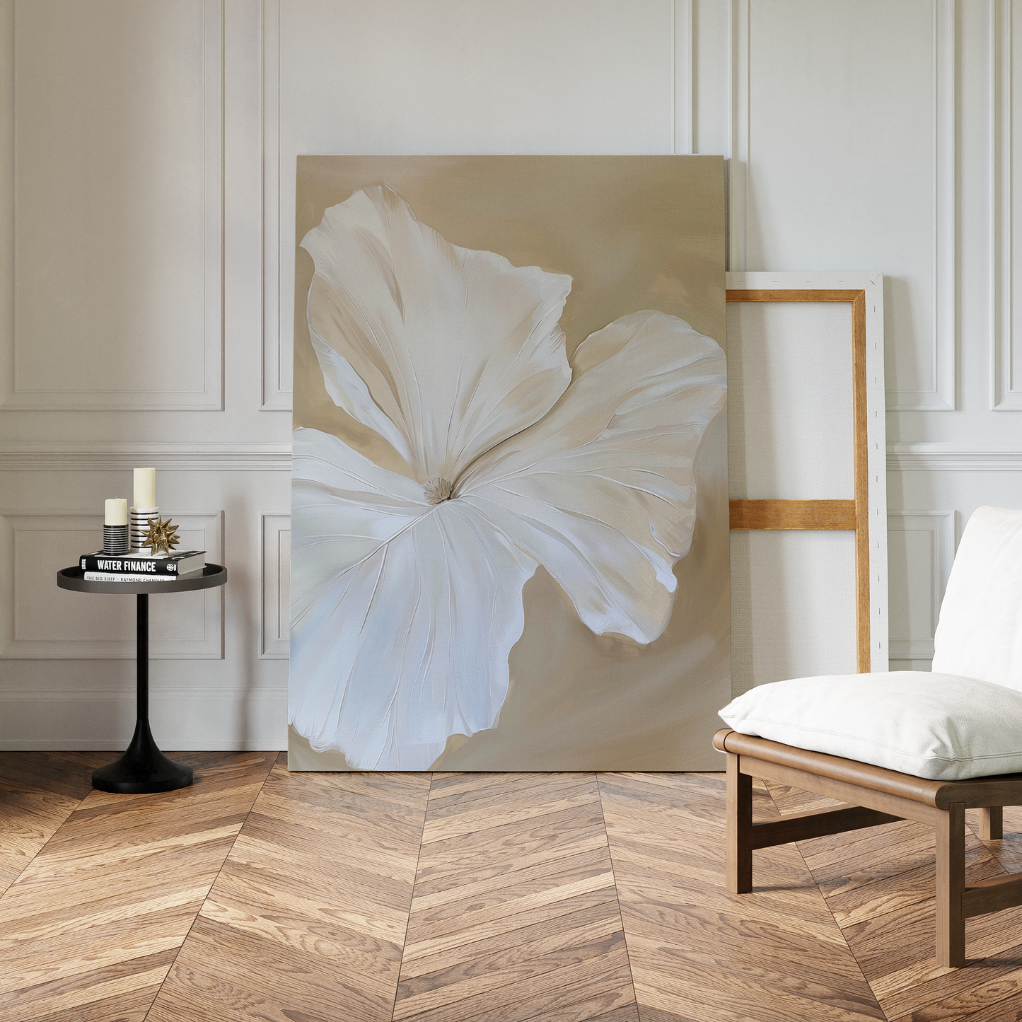 Elegant White Floral Abstract Oil Painting for Modern Home Decor