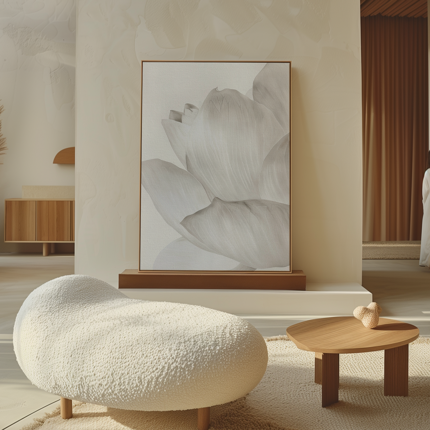 Elegant White Blossom Abstract Oil Painting for Minimalist Home Decor