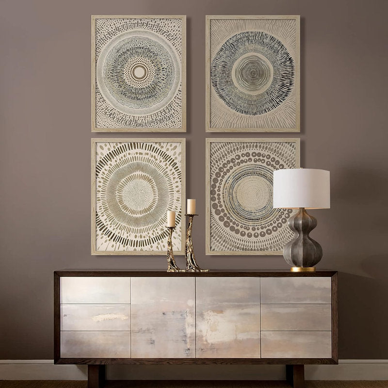 Rustic Beige Abstract Geometric Circle Wall Art Set for Elegant Home Decor