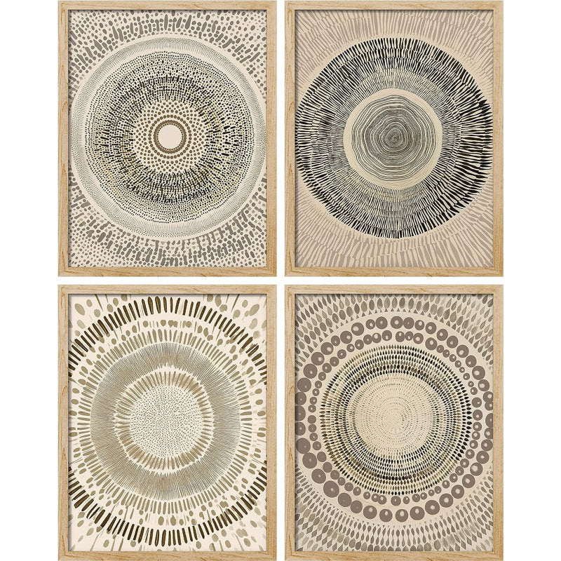 Rustic Beige Abstract Geometric Circle Wall Art Set for Elegant Home Decor