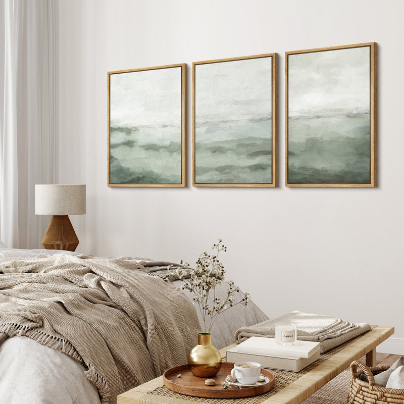 Modern Sage Green Abstract Landscape Canvas Art Set for Elegant Home Decor