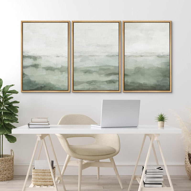 Modern Sage Green Abstract Landscape Canvas Art Set for Elegant Home Decor