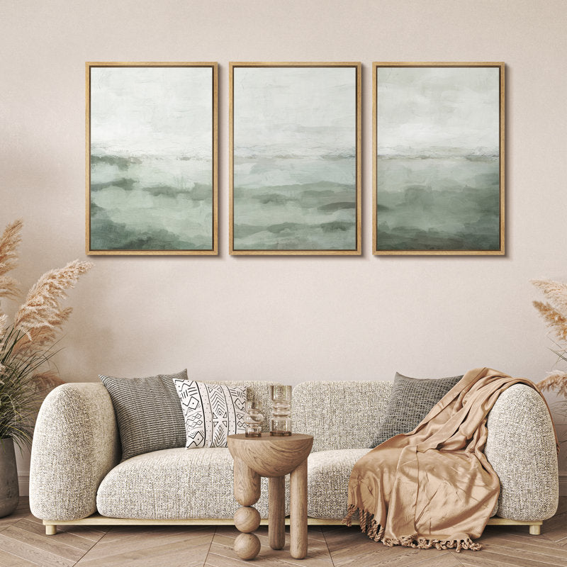 Modern Sage Green Abstract Landscape Canvas Art Set for Elegant Home Decor