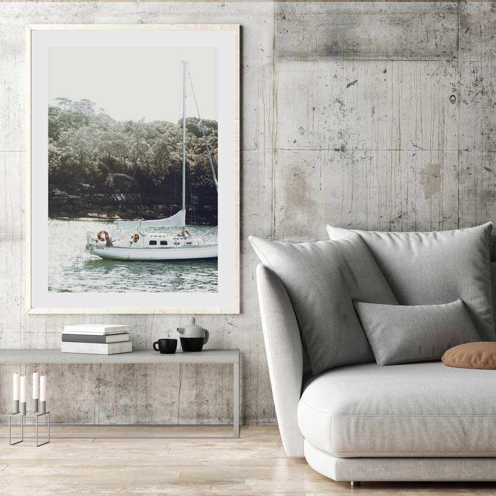 Tranquil Sailing Scene: Serene Oil Painting of a Boat on Calm Waters