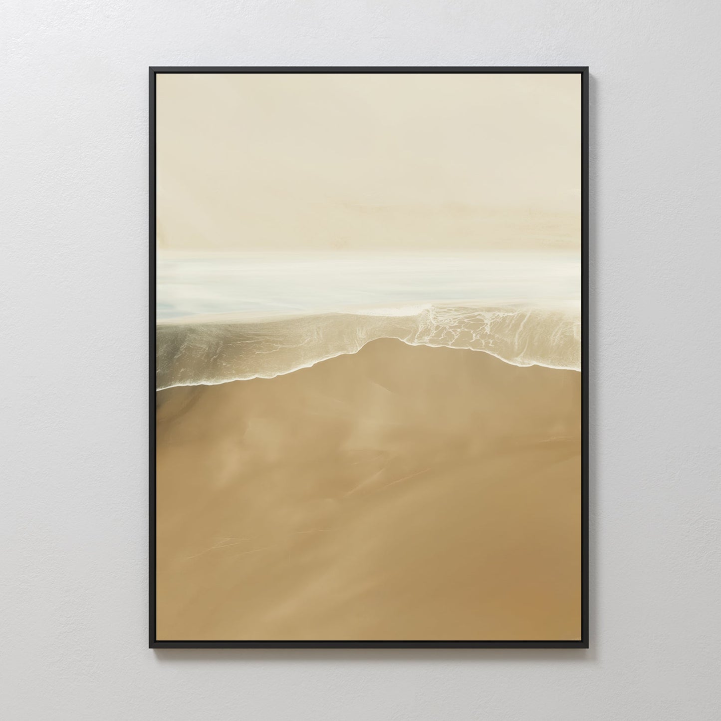 Coastal Serenity: Abstract Oil Painting of Sand and Sea Waves for Modern Decor