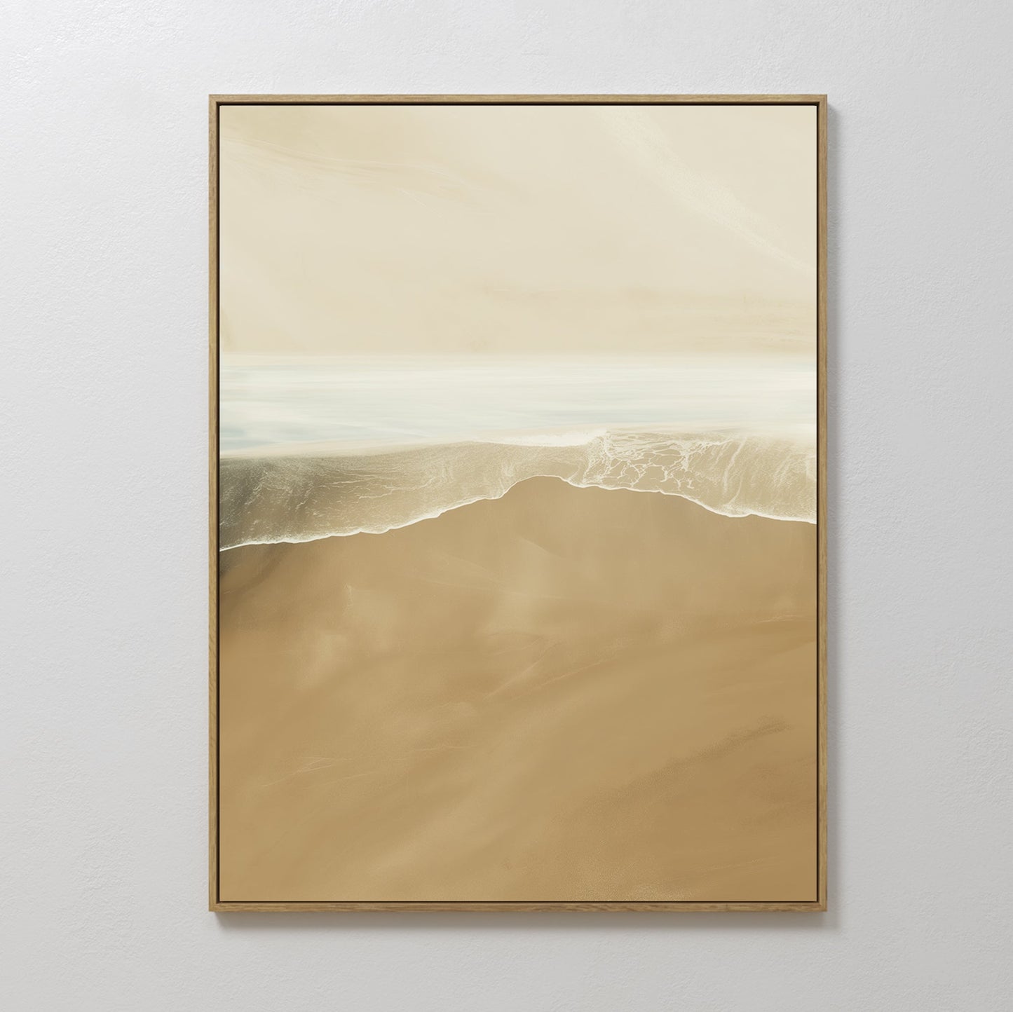 Coastal Serenity: Abstract Oil Painting of Sand and Sea Waves for Modern Decor