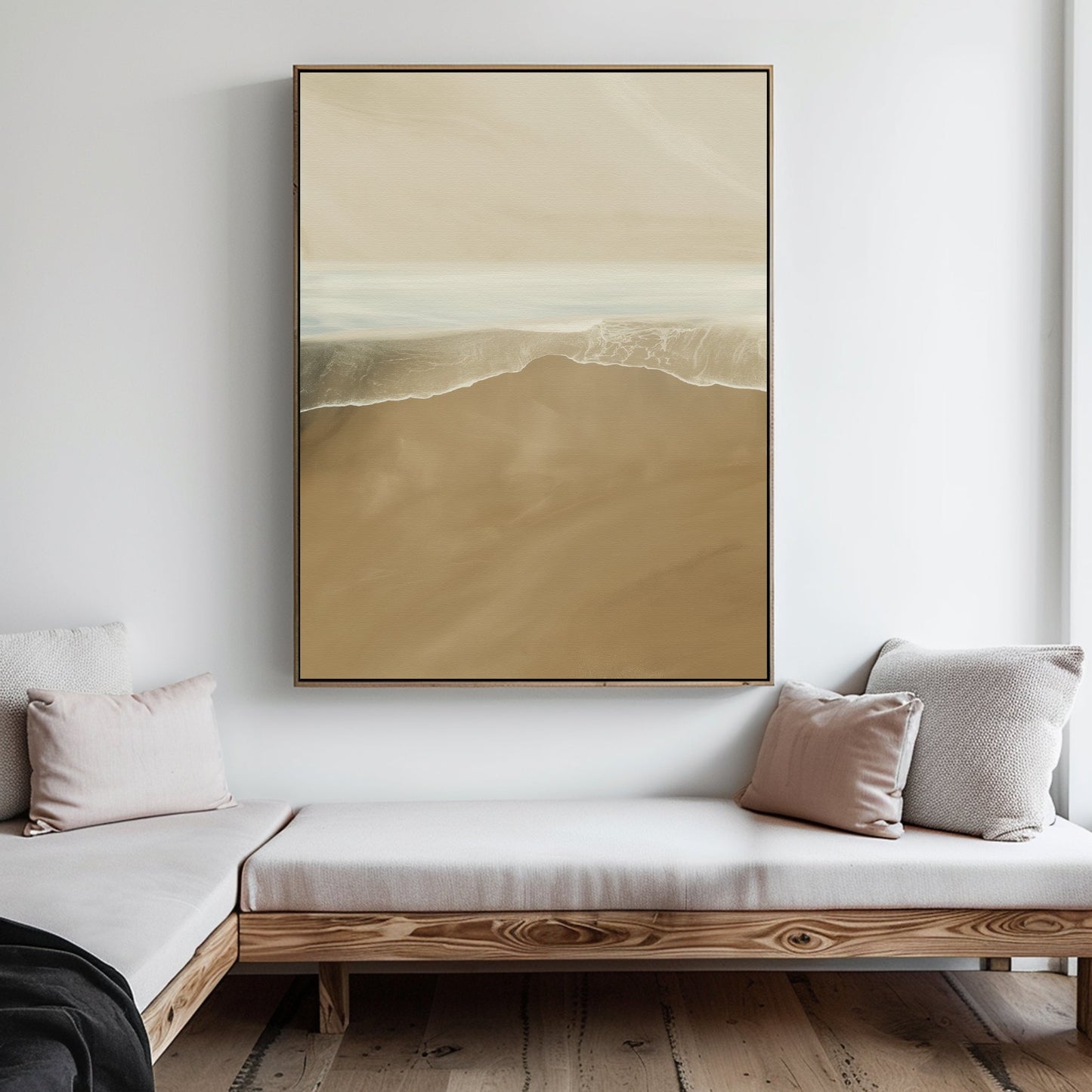Coastal Serenity: Abstract Oil Painting of Sand and Sea Waves for Modern Decor