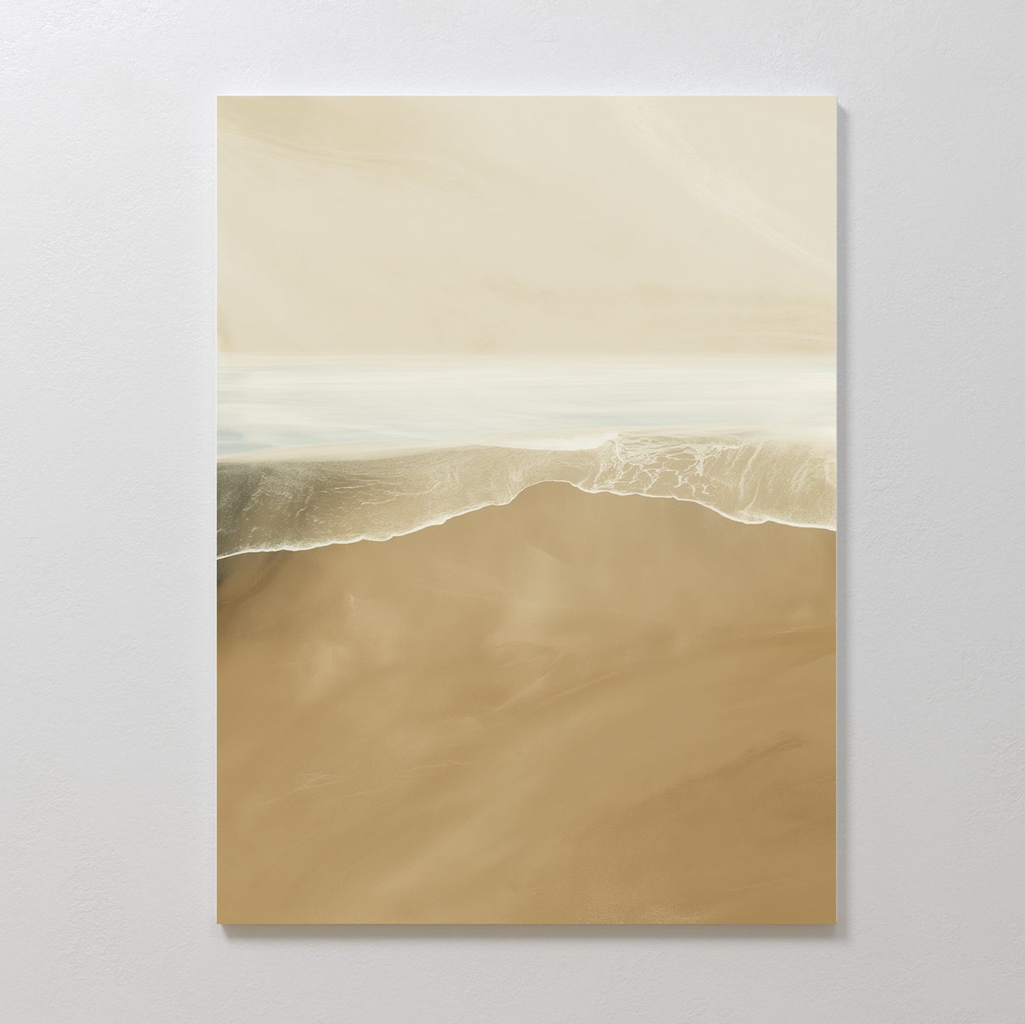 Coastal Serenity: Abstract Oil Painting of Sand and Sea Waves for Modern Decor