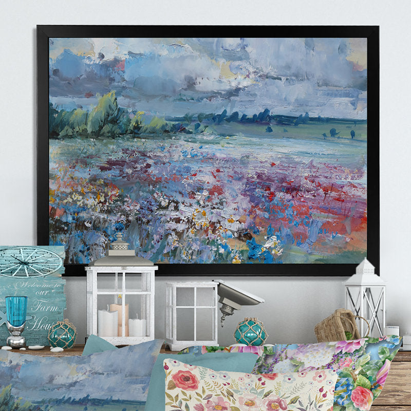 Vibrant Wildflower Field Oil Painting – Colorful Landscape Artwork