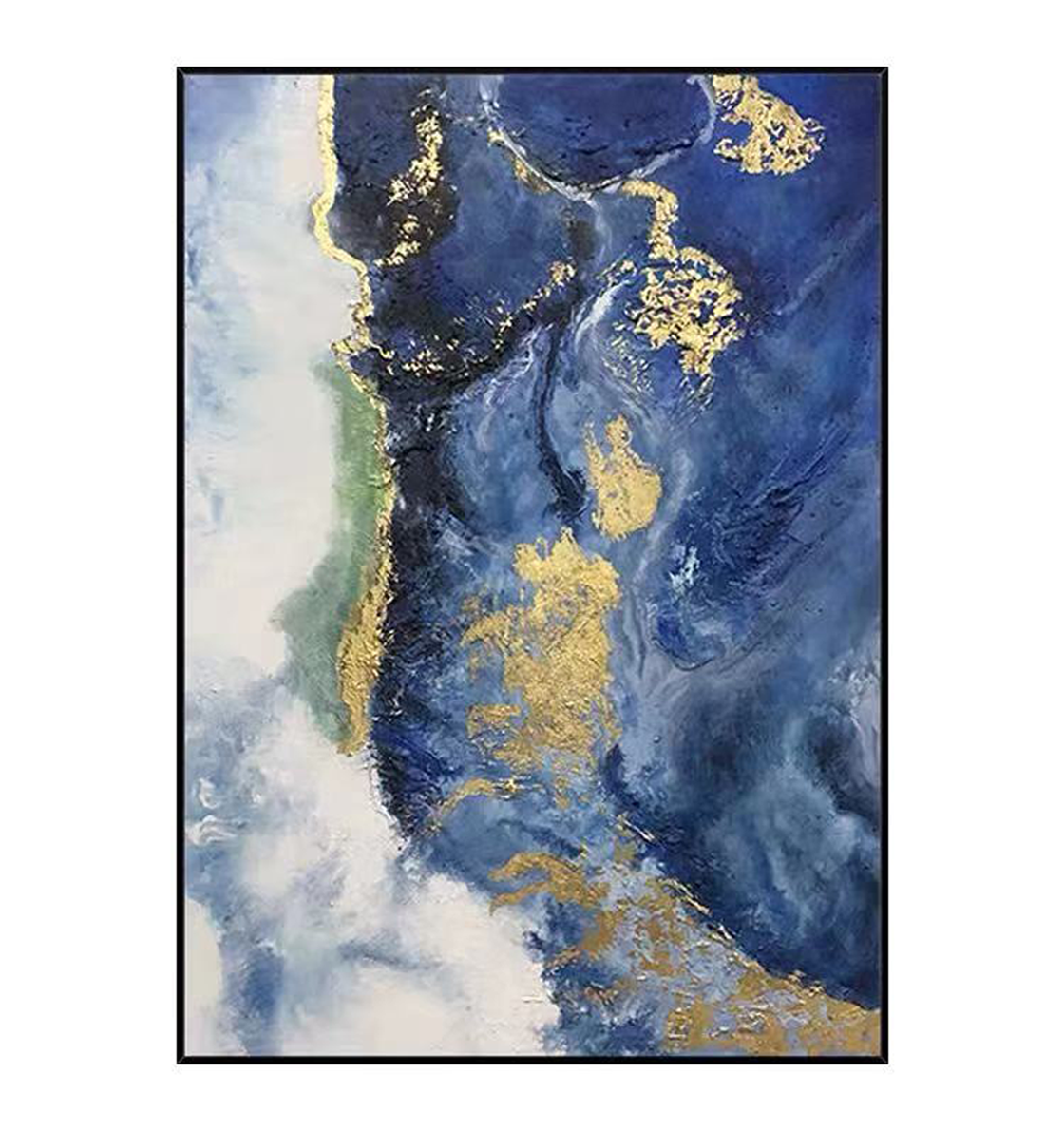 Elegant Blue Waves: Abstract Oil Painting of Serene Ocean Scenery