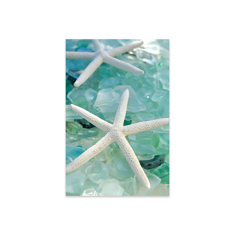 Tranquil Seaglass Shoreline Art with Starfish on Acrylic Display