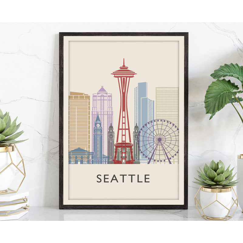 Seattle Cityscape Oil Painting, Washington Wall Art, Modern Urban Decor