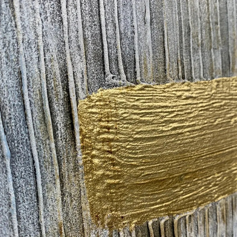 Abstract Gold Line on Blue Canvas - Modern Oil Painting for Contemporary Decor