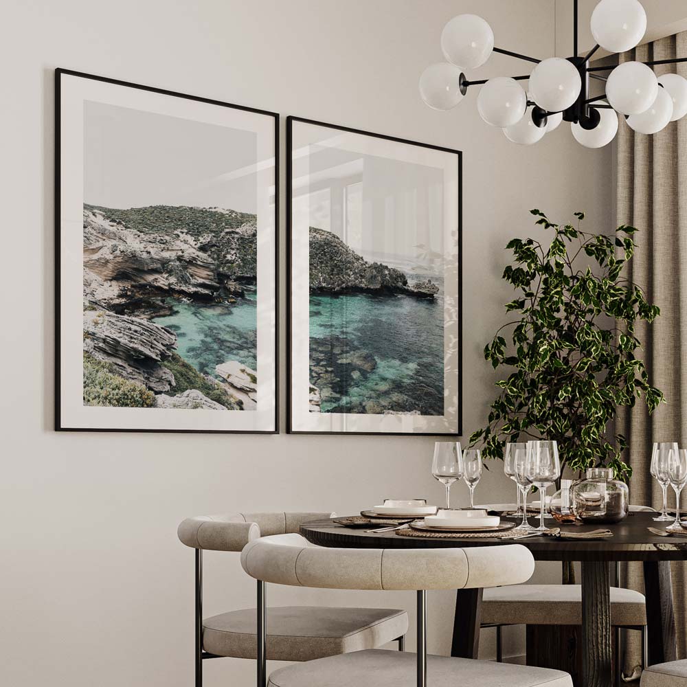 Serene Coastal View with Crystal Clear Water and Lush Greenery