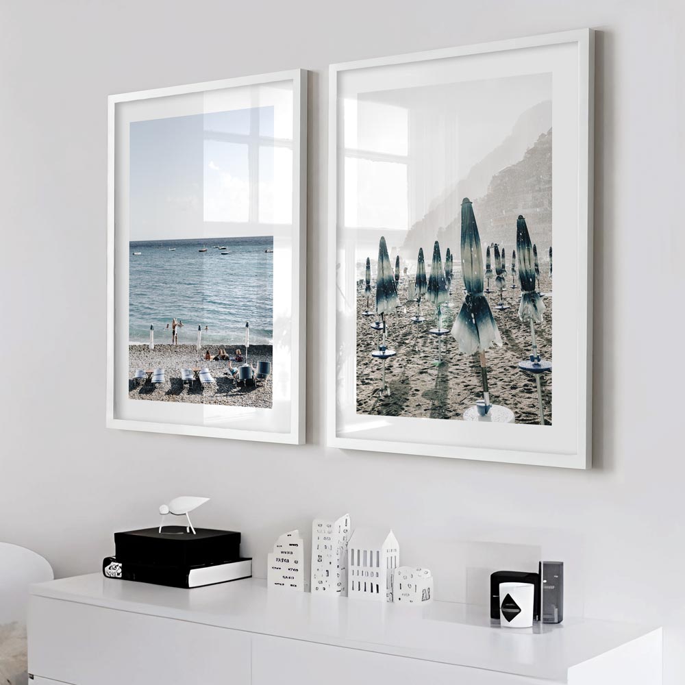 Coastal Serenity: Elegant Oil Paintings of La Pioggia & Fornillo Beach Scenes