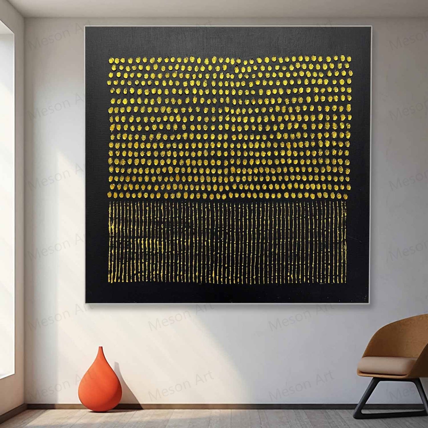 Abstract Gold and Black Textured Oil Painting for Modern Home Decor