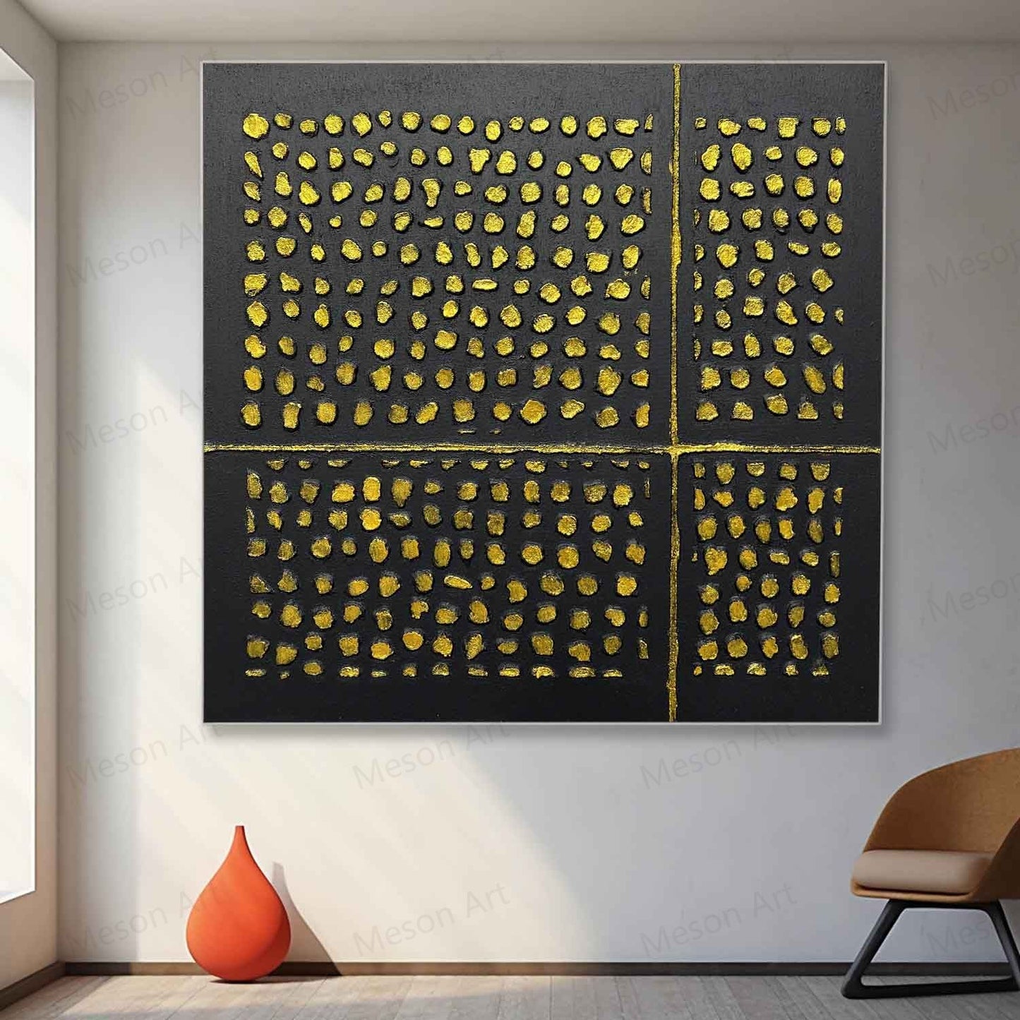 Abstract Gold and Black Texture Oil Painting for Modern Home Decor