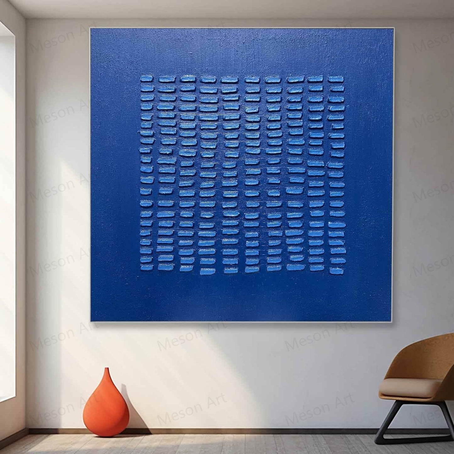 Abstract Blue Textured Oil Painting for Modern Home Decor