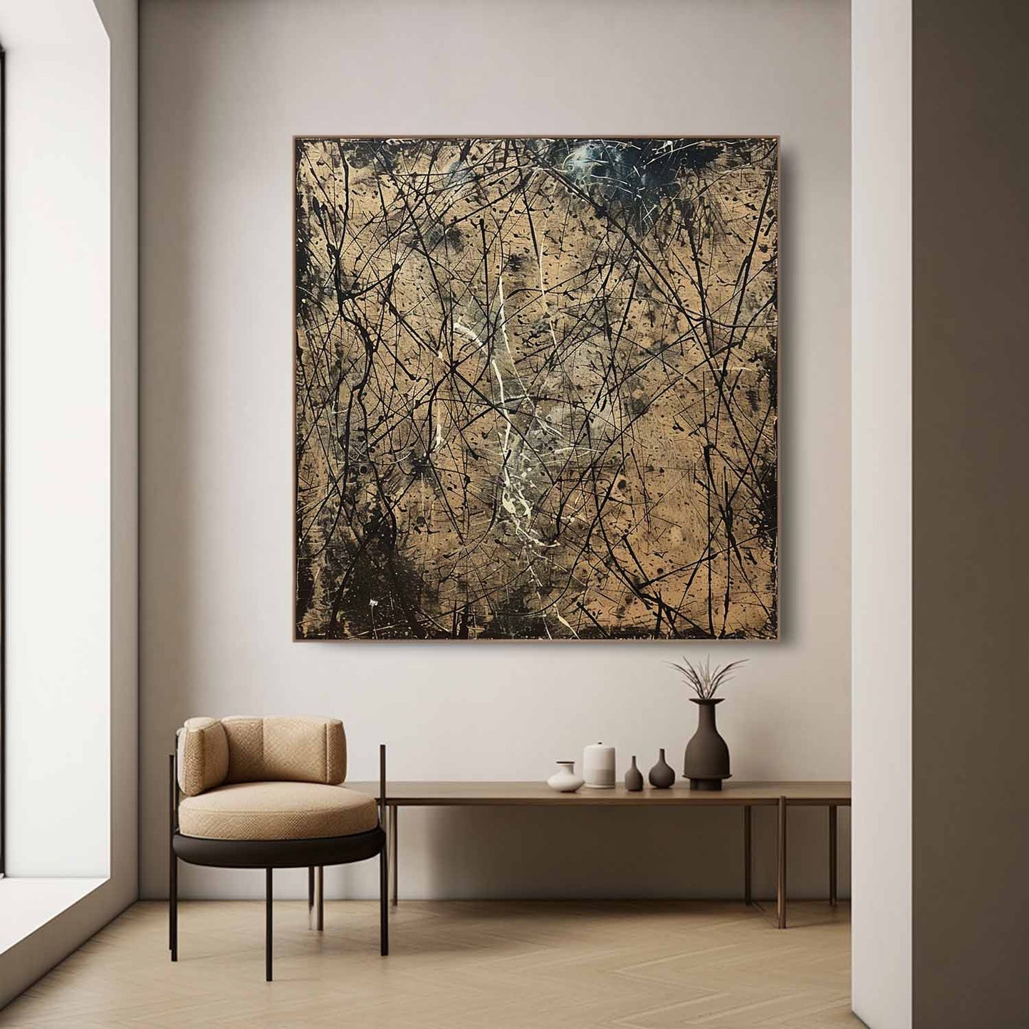 Contemporary Abstract Oil Painting with Dynamic Textures and Bold Lines