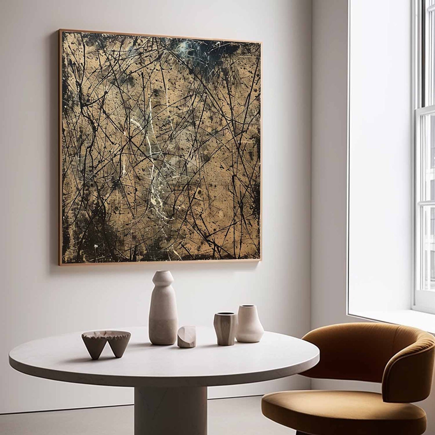 Contemporary Abstract Oil Painting with Dynamic Textures and Bold Lines