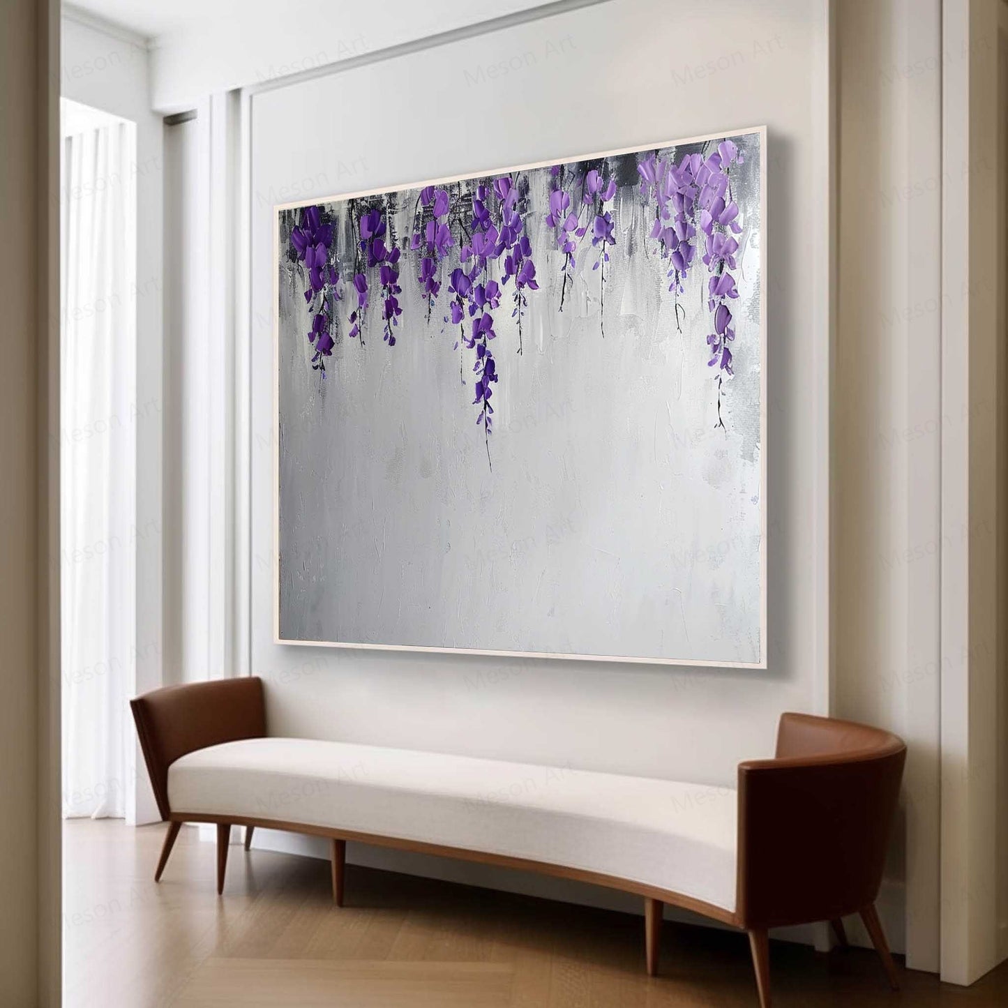 Delicate Purple Floral Abstract Oil Painting for Modern Home Decor