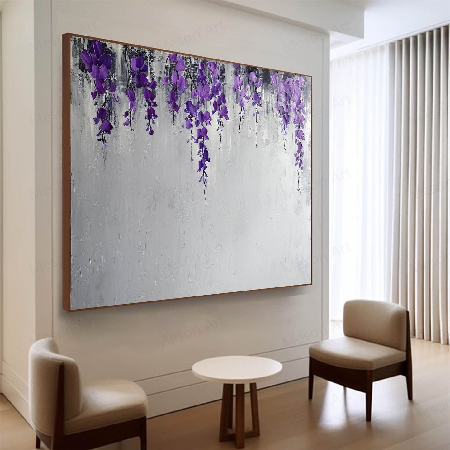 Delicate Purple Floral Abstract Oil Painting for Modern Home Decor