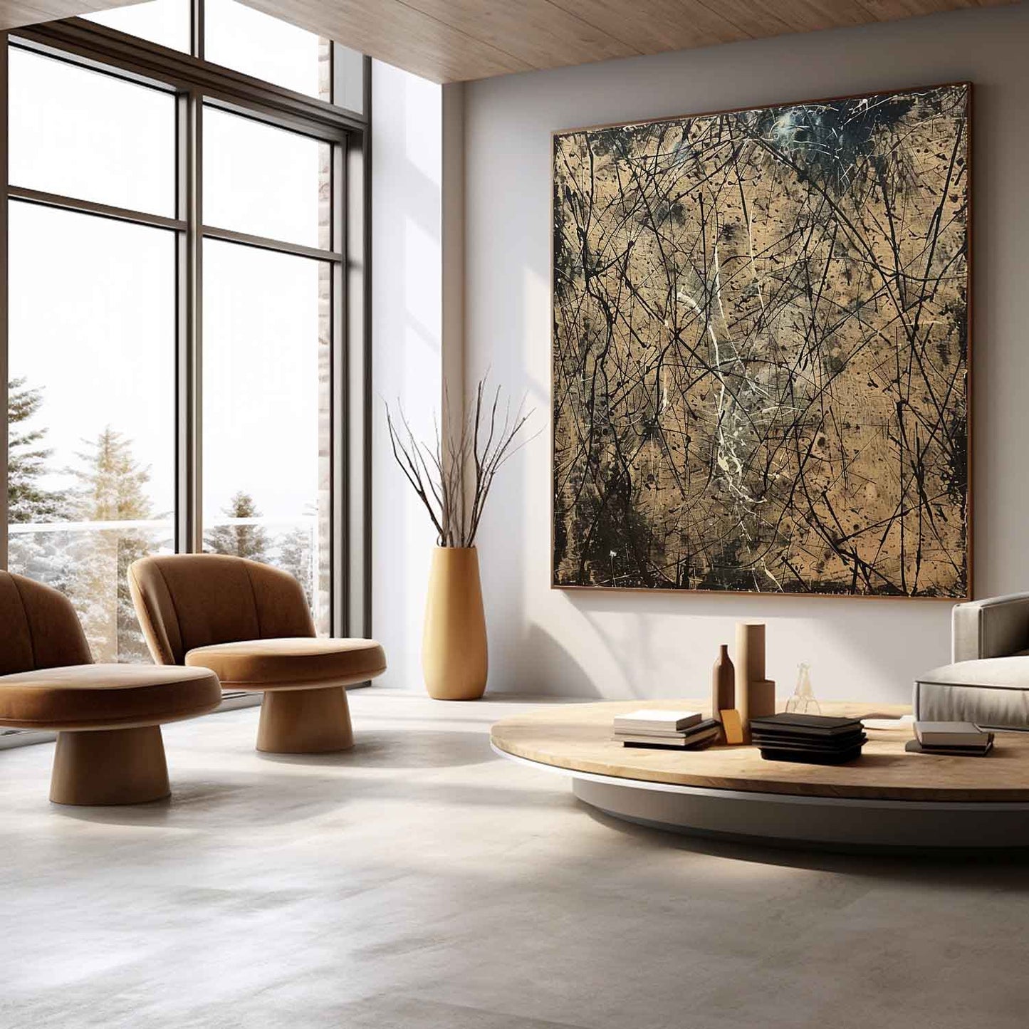 Contemporary Abstract Oil Painting with Dynamic Textures and Bold Lines