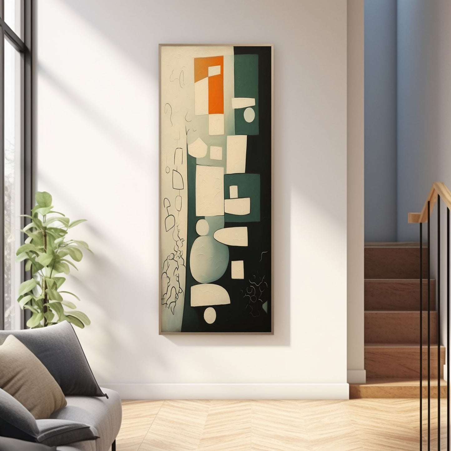 Modern Abstract Oil Painting with Minimalist Geometric Shapes