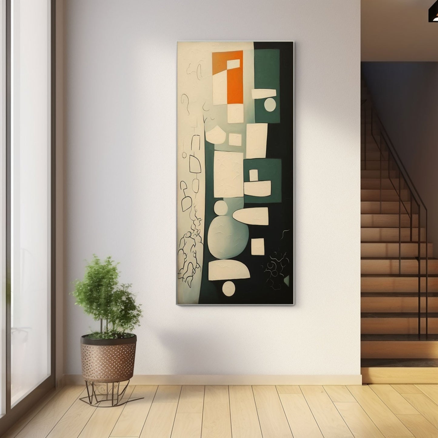 Modern Abstract Oil Painting with Minimalist Geometric Shapes