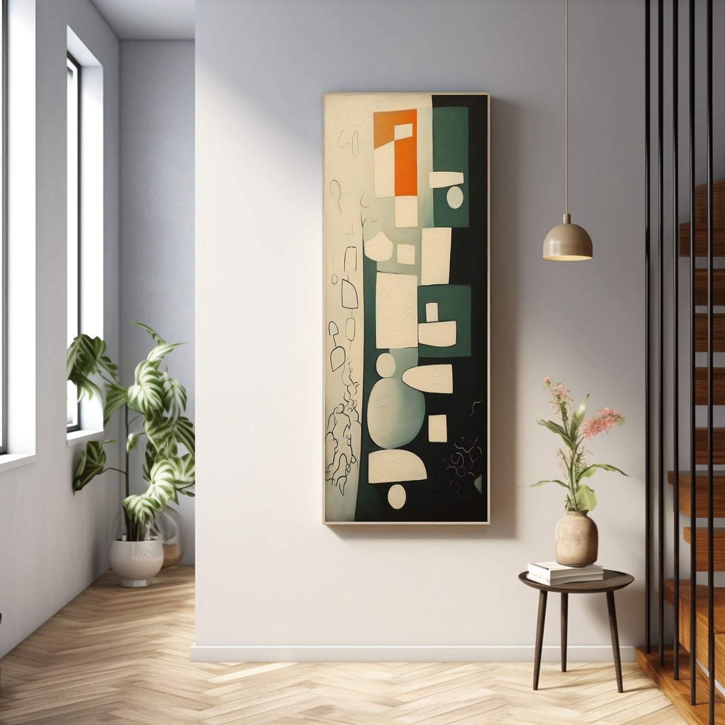 Modern Abstract Oil Painting with Minimalist Geometric Shapes