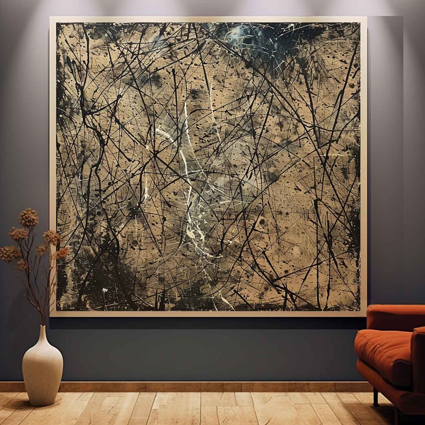 Contemporary Abstract Oil Painting with Dynamic Textures and Bold Lines
