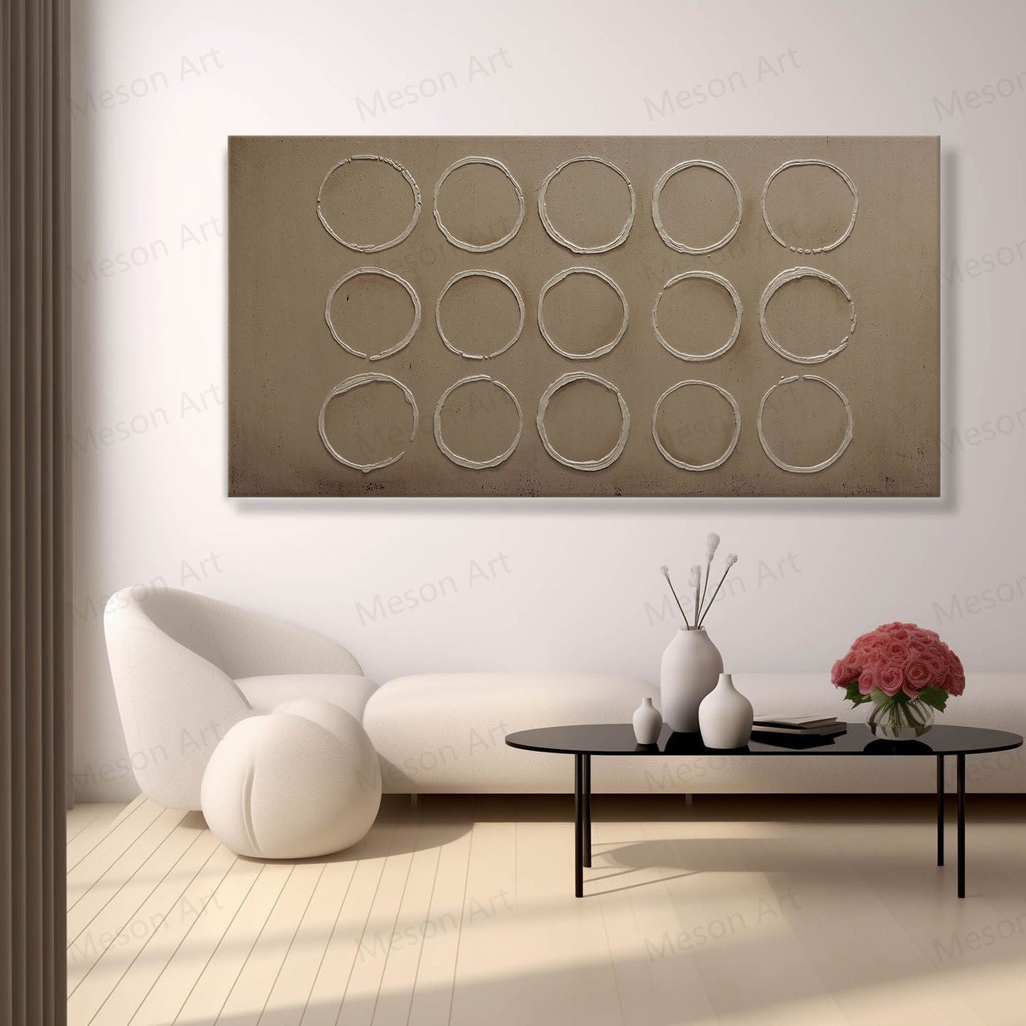 Abstract Circle Wall Art | Minimalist Wabi-Sabi Oil Painting for Modern Home Decor
