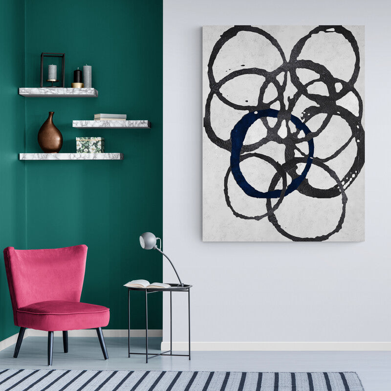 Abstract Black and White Circles Oil Painting for Modern Home Decor