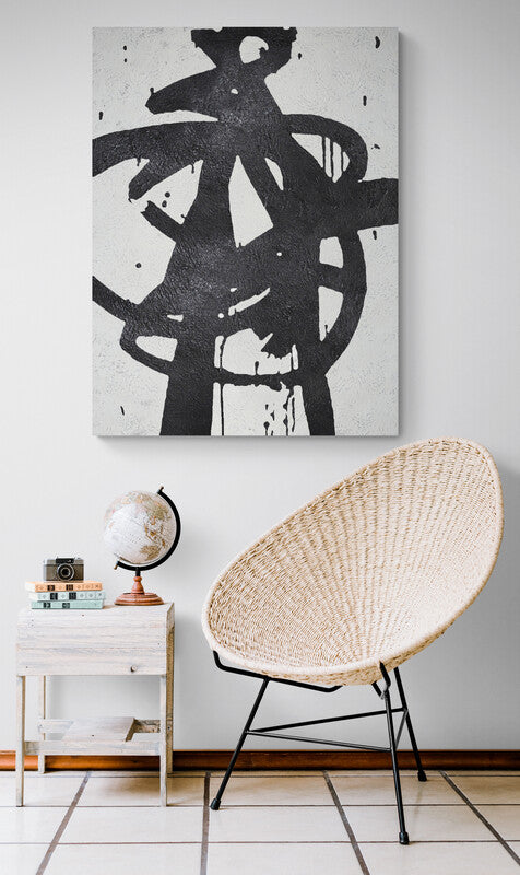Dynamic Abstract Black and White Oil Painting for Contemporary Home Decor