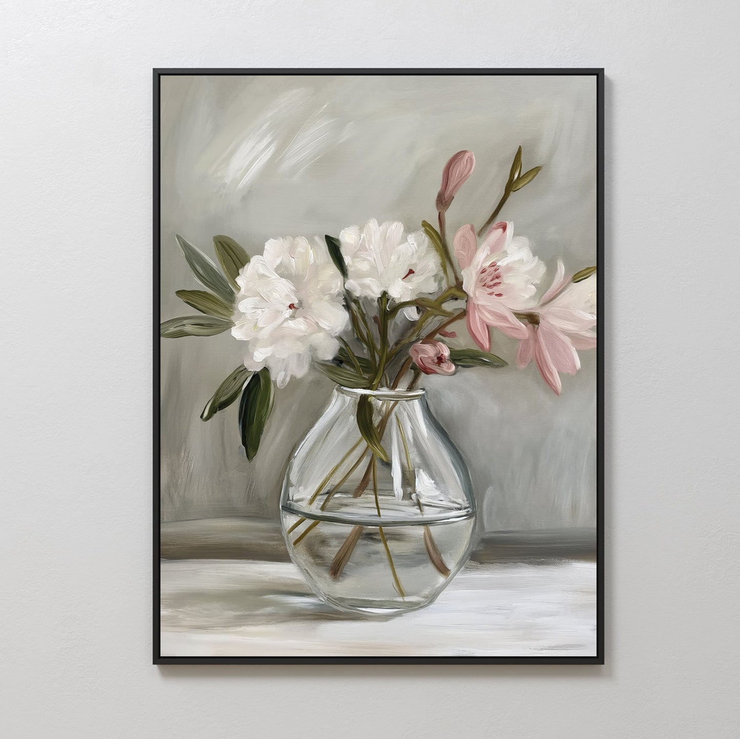 Elegant Floral Still Life Oil Painting in Glass Vase for Home Decor