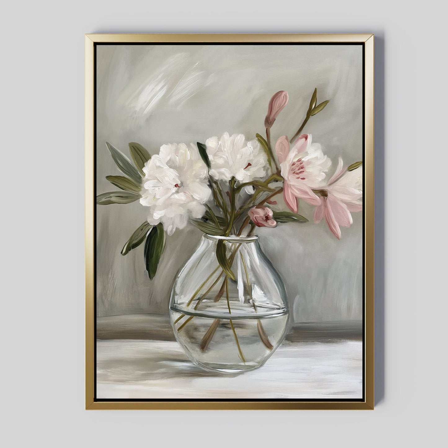 Elegant Floral Still Life Oil Painting in Glass Vase for Home Decor