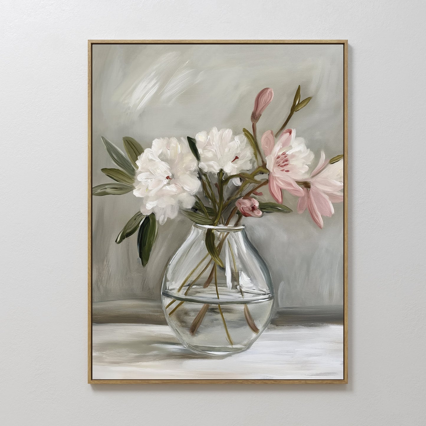 Elegant Floral Still Life Oil Painting in Glass Vase for Home Decor
