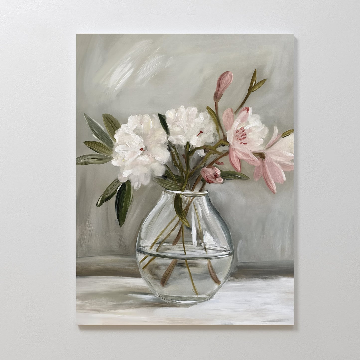 Elegant Floral Still Life Oil Painting in Glass Vase for Home Decor