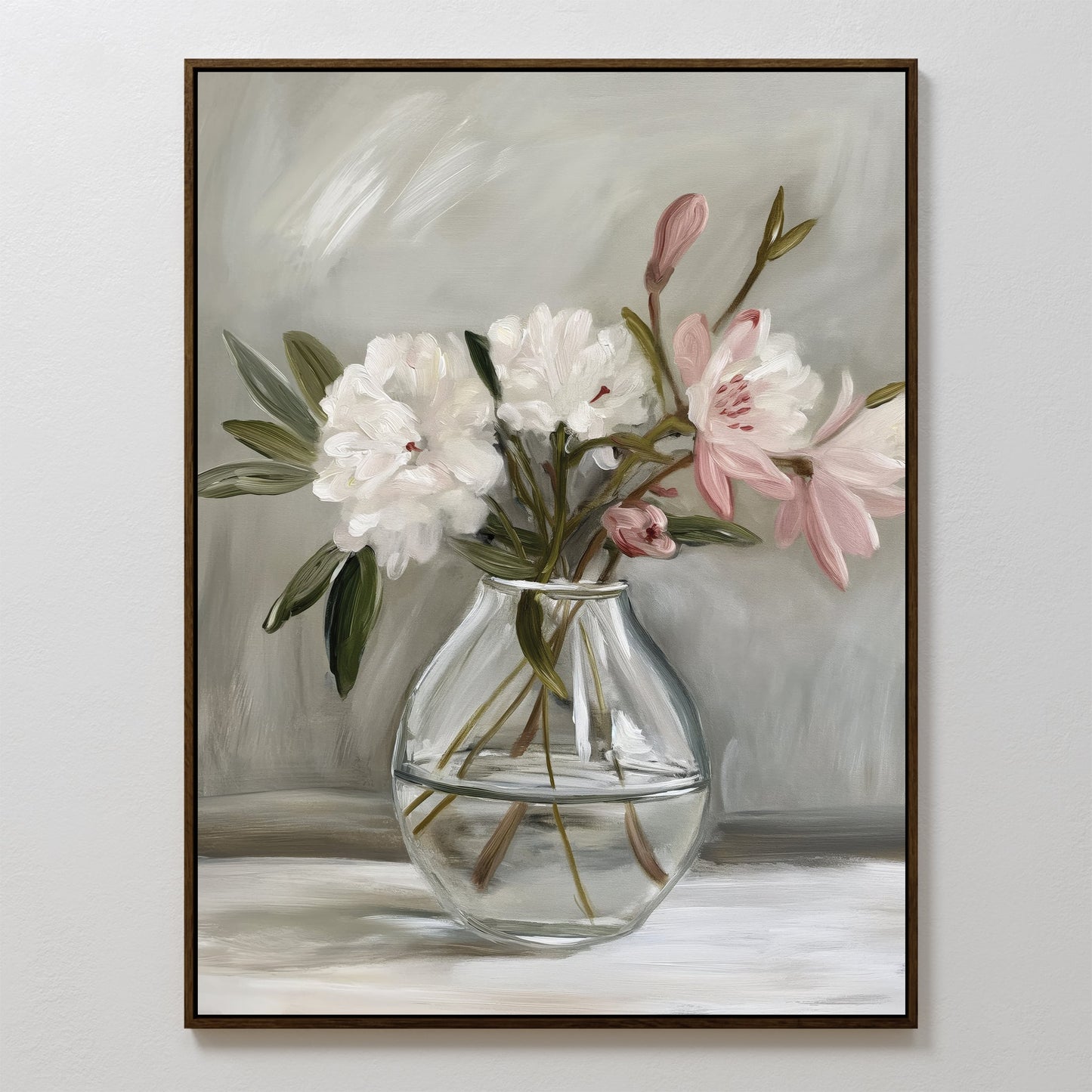 Elegant Floral Still Life Oil Painting in Glass Vase for Home Decor