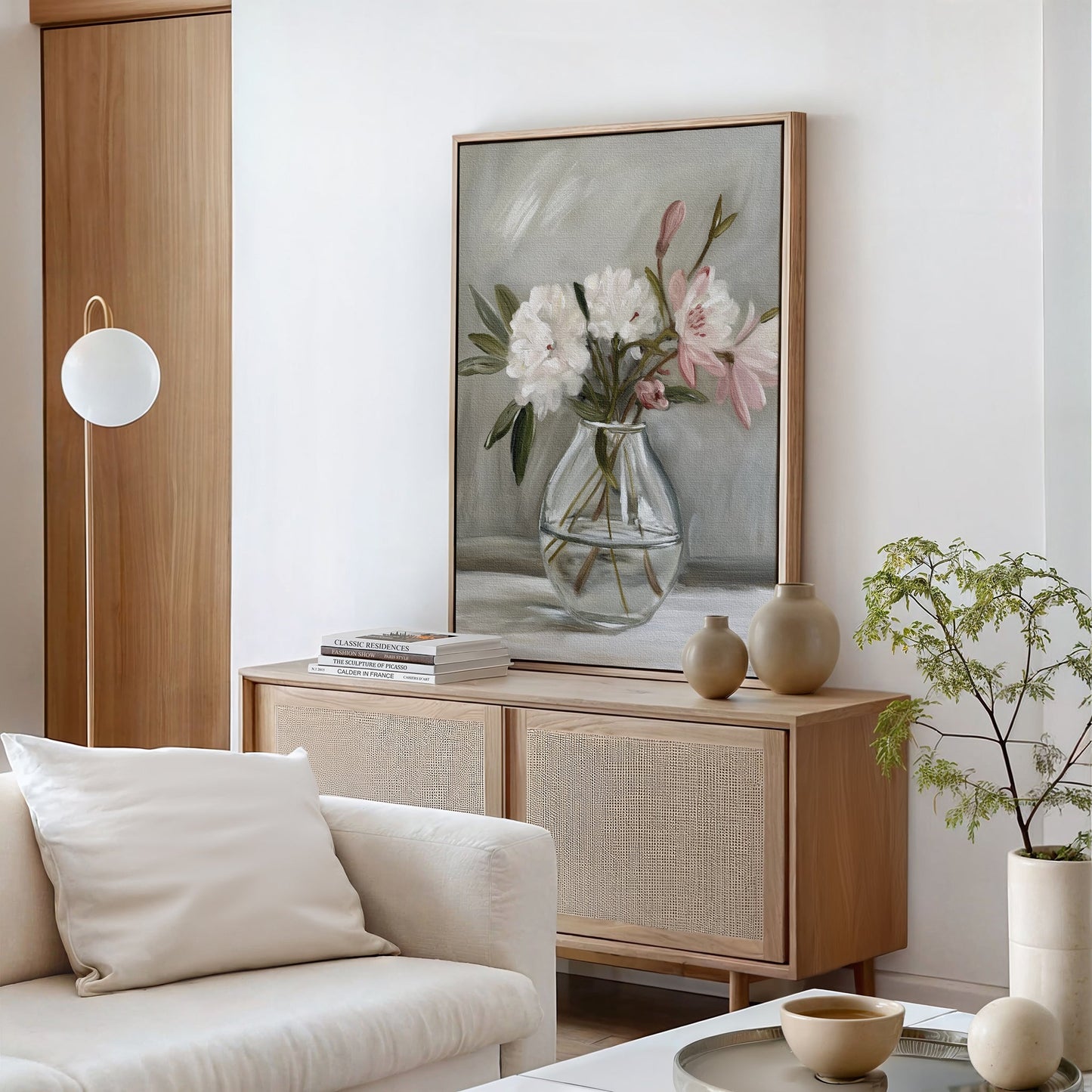 Elegant Floral Still Life Oil Painting in Glass Vase for Home Decor