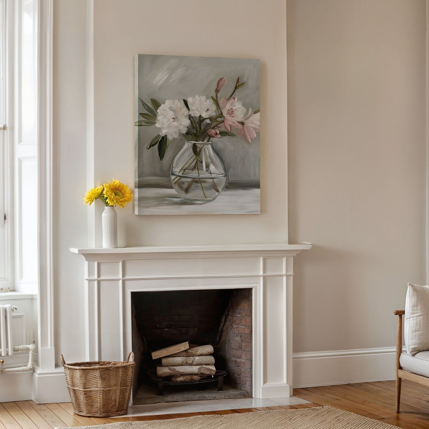 Elegant Floral Still Life Oil Painting in Glass Vase for Home Decor