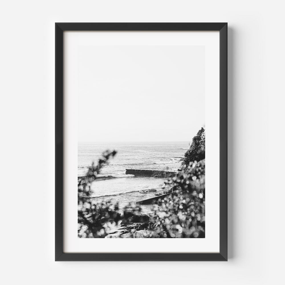 Coastal Serenity: Black and White Ocean Landscape Oil Painting