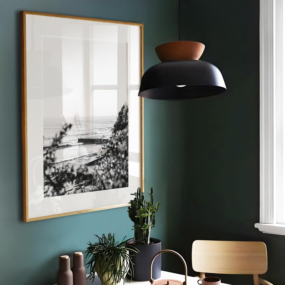 Coastal Serenity: Black and White Ocean Landscape Oil Painting