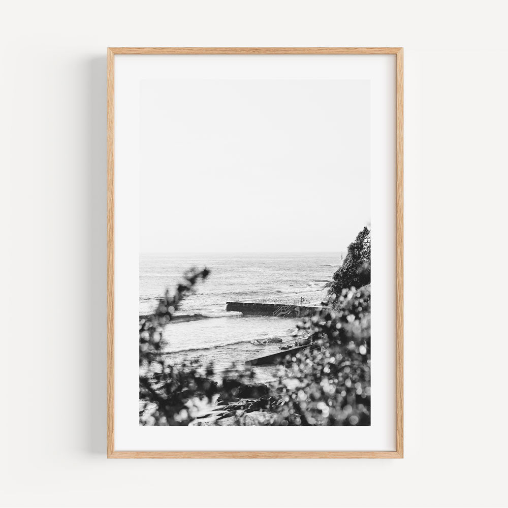 Coastal Serenity: Black and White Ocean Landscape Oil Painting