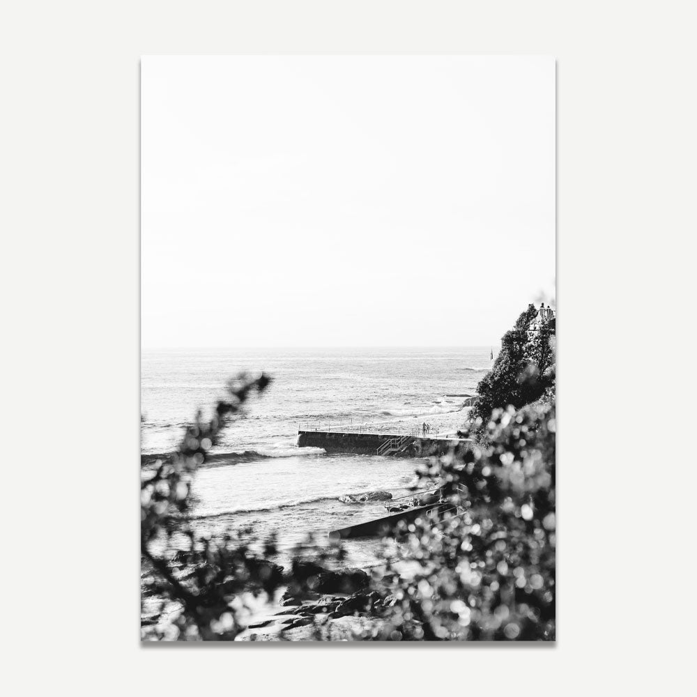 Coastal Serenity: Black and White Ocean Landscape Oil Painting