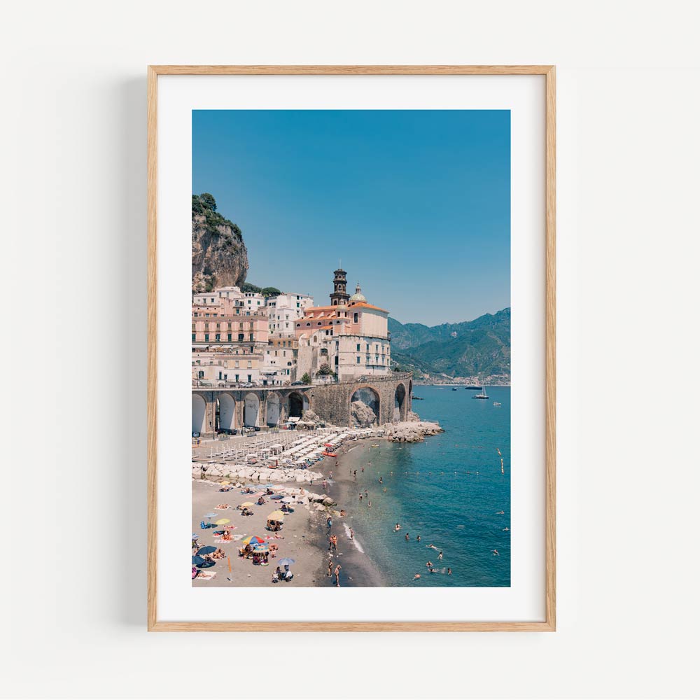 Coastal Serenity: Stunning Oil Painting of Atrani Beach and Charming Italian Village