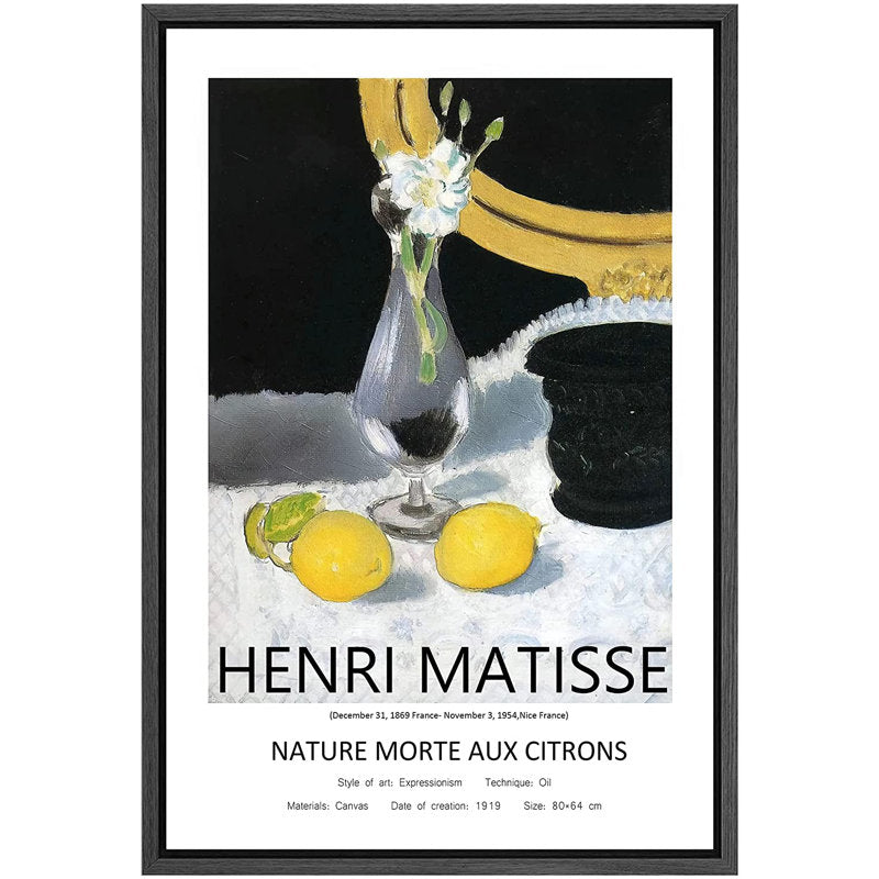 Henri Matisse Lemon Still Life Canvas Art – Modern Framed Abstract Wall Decoration
