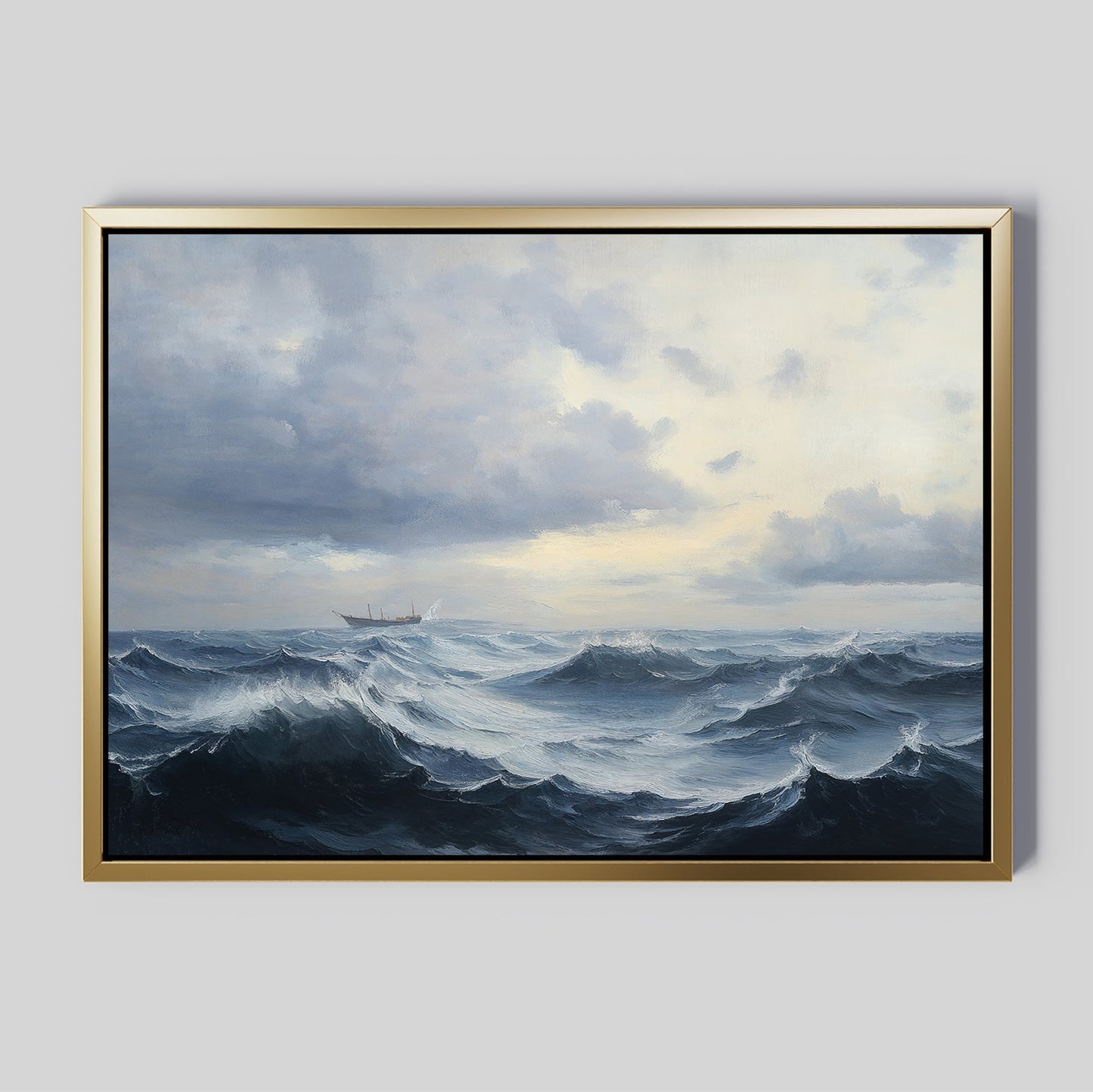 Drama of the Ocean: Stormy Seas Oil Painting for Coastal Home Decor