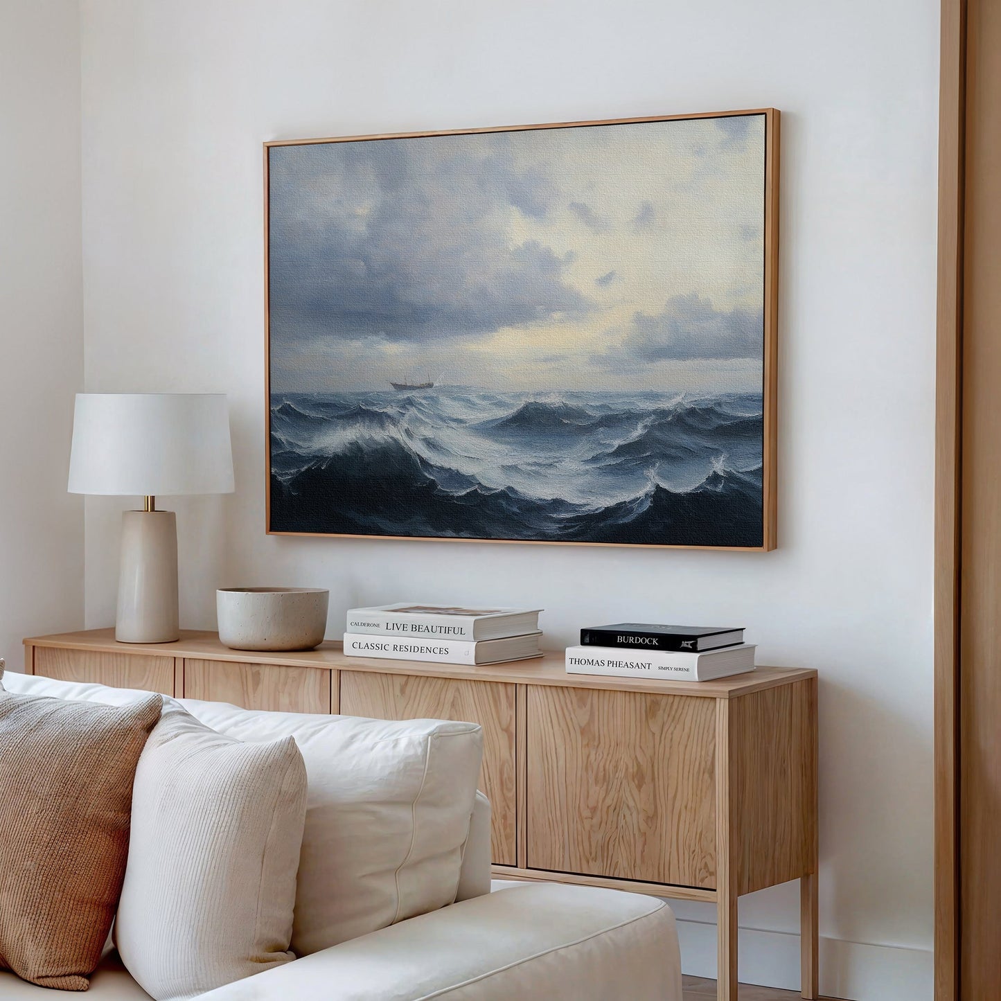 Drama of the Ocean: Stormy Seas Oil Painting for Coastal Home Decor